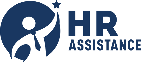 The logo of hr assistance in blue with transparent back